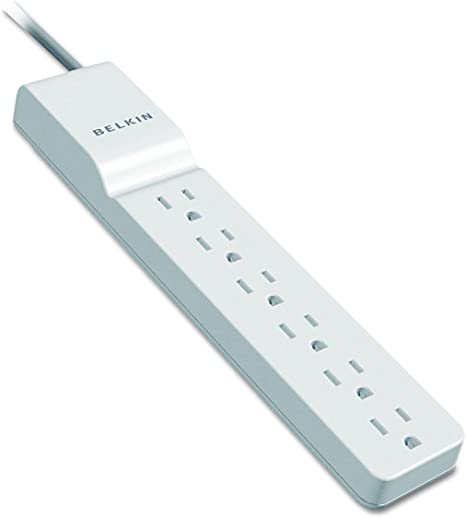 Belkin 6-Outlet Power Strip Surge Protector, Flat Rotating Plug, 8ft Cord (720 Joules), White