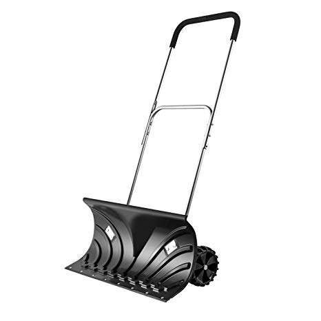 ORIENTOOLS Heavy Duty Snow Shovel, Rolling Adjustable Snow Pusher with 6" Wheels, Efficient Snow Plow Suitable for Driveway or Pavement Clearing (25" Blade)