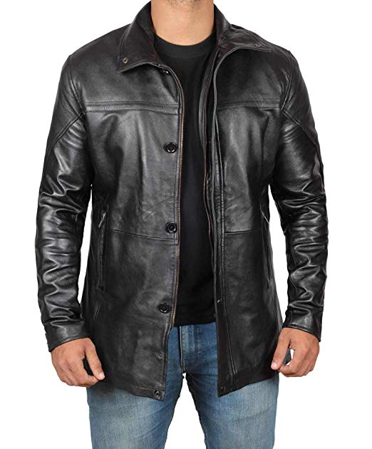 Cafe Racer Mens Leather Jacket - Black Real Lambskin Perfecto Motorcycle Leather Jackets for Mens