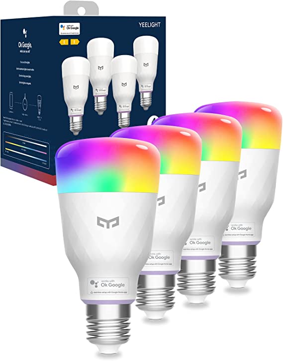 YEELIGHT Google Seamless Bulb,Google Smart Light Bulb, Smart Bulb Made for Google, Dimmable, 1700-6500K, 4 Pack