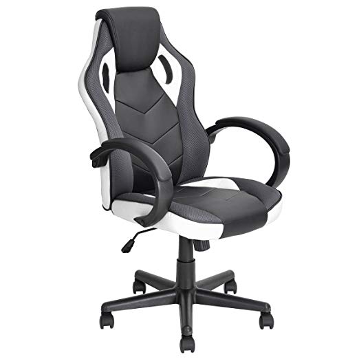 HOMYCASA Office Chair Ergonomic Executive Computer Desk Chair Car Game Racing Chair Tilting Function Height Swivel, White and Boxing Day, Thanksgiving