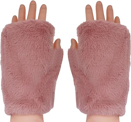 Newfancy Women Winter Furry Mittens Faux Fur Warm Soft Fingerless Half Finger Arm Warmer Gloves