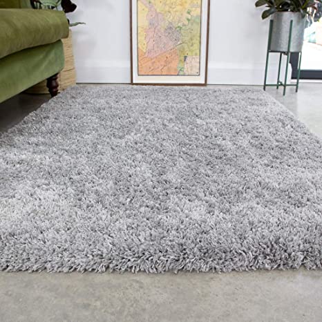 Silver Thick Shaggy Rug Light Grey Modern Durable Super Soft Fluffy Shag Rugs Living Room Area Bedroom 120cm x 170cm