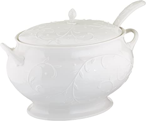 Lenox 830294 Opal Innocence Carved Covered Soup Tureen with Ladle, 10-1/4-Inch, White