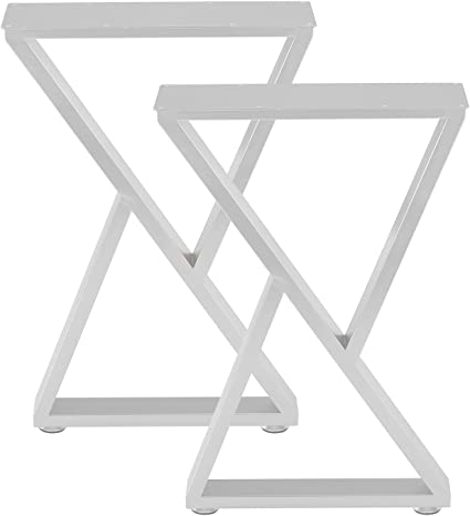 Industrial Metal Table Legs (H28 x W24) Heavy Duty Modern Furniture Legs for DIY Use Set of 2 Desk Legs Multiple Uses for Dinning Table,Coffee Table,Kitchen Table-(Triangle-Shape,White)