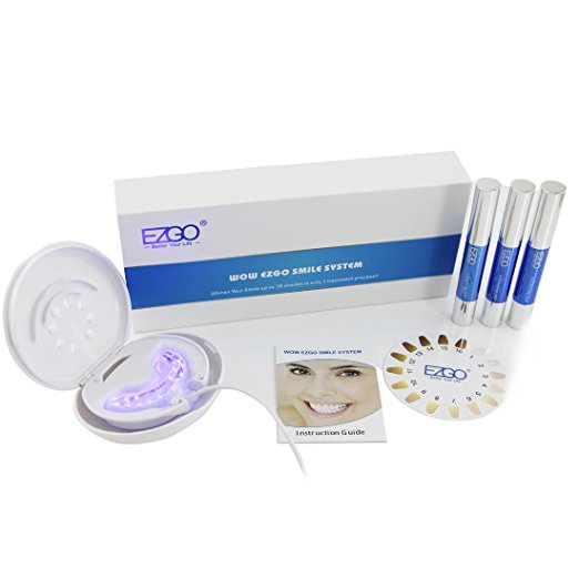 EZGO Professional Teeth Whitening Kit, 3 Pieces 4ml Teeth Whitening Pen (22% CP), 10-LED Teeth Whitening Light & Tray with Adapter for iPhone, Android & USB, 24 Treatments