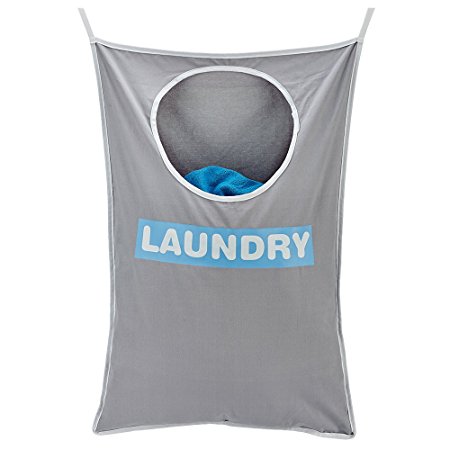 BGTREND Space Saver Laundry Bag Hanging Cotton Canvas Laundry Hamper, Grey