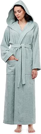 Arus Women's Pacific Hooded Turkish Cotton Bath Robe with Full Length Options