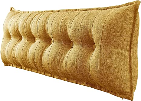 WOWMAX Rectangular Headboard Reading Body Pillow Bedside Oversized Throw Cushion Extra Large Backrest Lumbar Pillows Positioning Back Support Bolster for Bed Sofa Couch Linen Yellow California King