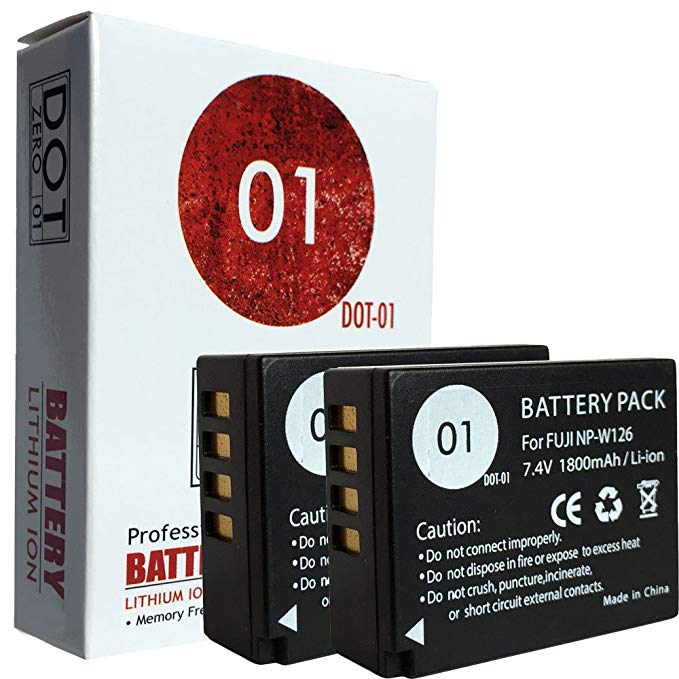 DOT-01 2X Brand 1800 mAh Fujifilm NP-W126 / NP-W126 Batteries for Fujifilm X-T2 Mirrorless Digital Camera and Fujifilm NPW126 Battery Bundle