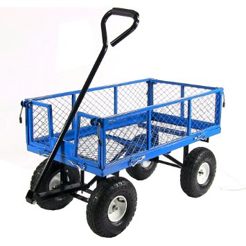 Sunnydaze Blue Utility Cart with Removable Folding Sides, 34 Inches Long x 18 Inches Wide, 400 Pound Weight Capacity