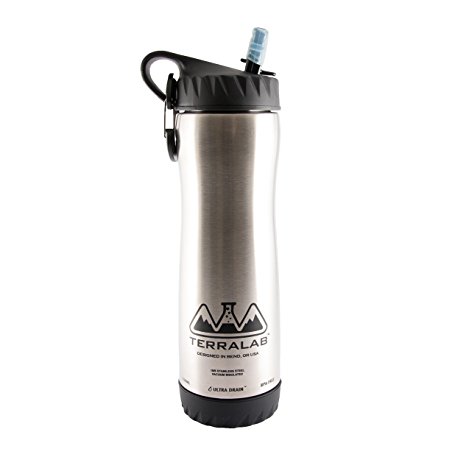 Stainless Vacuum Insulated Steel Water Bottle With Ultra Drain Technology, Wide Mouth With Sport Grip Straw Lid, 18 oz, Stainless - TERRA LAB