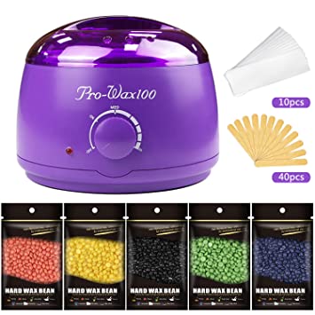 Hair Removal Wax Pot Warmer Kit with 5 Flavors Hard Wax Beans and Wax Applicator Sticks for Women or Men By Mibote