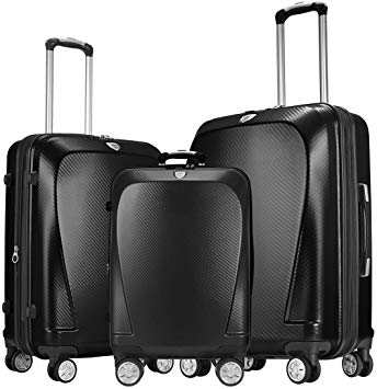 GinzaTravel Widened and thickened large capacity PC Material Luggage 3 Piece Sets Lightweight Spinner Suitcase Luggage Expandable（all 20 24 28)