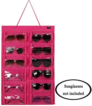 RZMAYIS  Sunglasses Dust-Proof Organizer Storage Wall Mounted Hanging Sunglasses Organizer 12 Slots Glasses Storage Organizer Holder (Pink Medium)