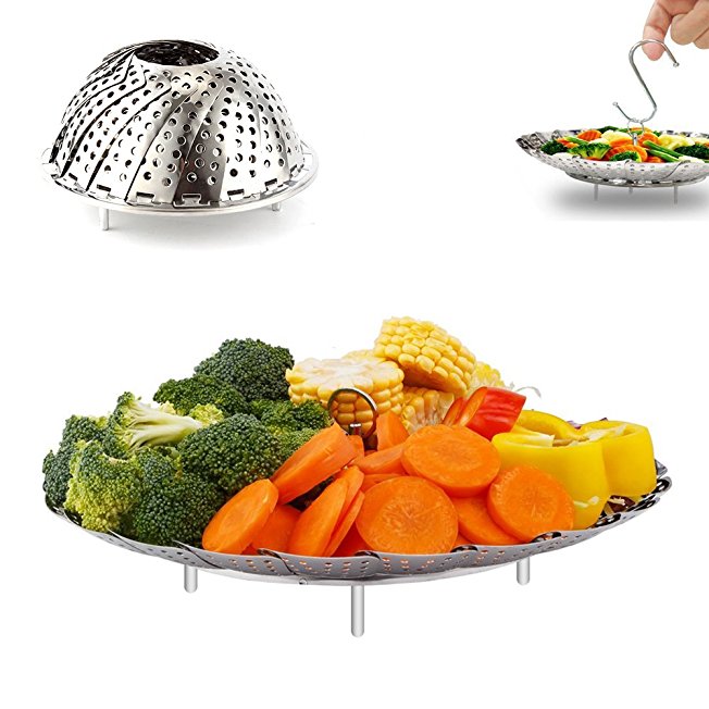 Vegetable Steamer Basket, OUREIDA Stainless Steel Folding Steamer Insert for Veggie Fish Seafood Egg Cooking, Expandable to Fit Various Size Pot (5.5" to 9.3")