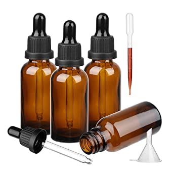 Hyber&Cara Amber Glass Bottle with Glass Pipette, 4 X 50ml Dropper Bottles Refillable for Essential Oil Aromatherapy Blends