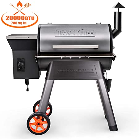 TACKLIFE Wood Pellet Grill and Smoker,8-in-1 BBQ Grill, 700 sq in Cooking Area, 20000BTU Heat Ideal for Smoke, Bake, Roast, Braise,Sear,Char-Grill and BBQ