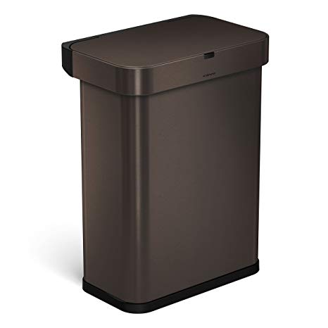 simplehuman 58 Liter / 15.3 Gallon 58L Stainless Steel Touch-Free Rectangular Kitchen Sensor Trash Can with Voice and Motion Sensor, Voice Activated, Dark Bronze Stainless Steel