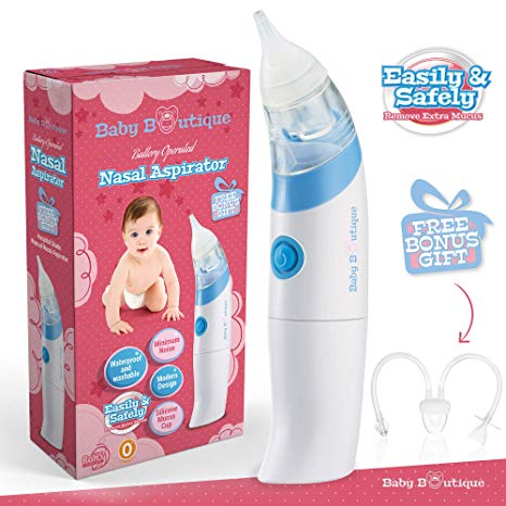 Baby Boutique Baby Nasal Aspirator - Nose Cleaner For Infants - Stuffy Nose Relief - Snot Sucker With Safe Suction - Plus 2 Free Bonus Items!