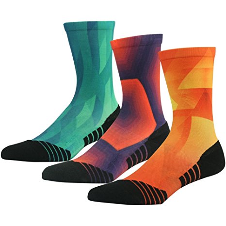 HUSO Unisex Fashion Digital Printing Sports Crew Hiking Socks 3, 4, 7 Pairs
