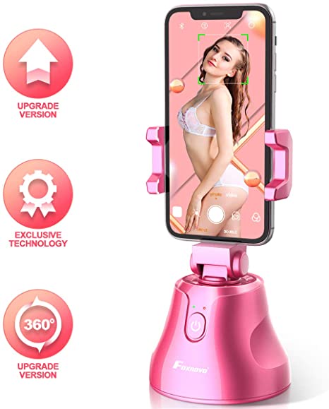 Foxnovo Selfie Stick 360°Rotation Auto Face Object Tracking Smart Shooting Camera Phone Mount, Vlog Shooting Smartphone Mount Holder with All iPhone and Android Phone (Pink)