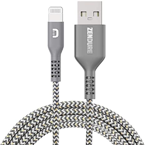 Zendure Supercord MFI Certified Cable, 100cm/3ft Durable Nylon Braided Phone Charger Cable Compatible with iPhone 13 12 Xs Max, Xs, XR, X, 8, iPad and More - 1M, Grey