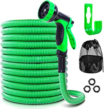 Garden Hose with 10-Function Spray Nozzle, Ohuhu 100 FT Patented Durable 3-Layer Expandable Water Hose with PVC Protective Film, Lightweight No-Kink Flexible Hose with Hose Holder & Storage Bag