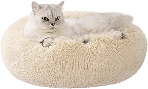 Love's cabin Cat Beds for Indoor Cats - Cat Bed with Machine Washable, Waterproof Bottom - Fluffy Dog and Cat Calming Cushion Bed for Joint-Relief and Sleep Improvement