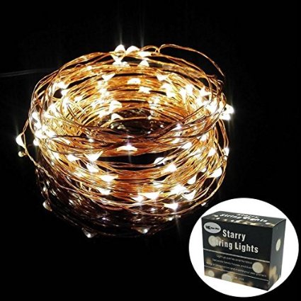 Premium LED String Lights - Starry Lights - Christmas Lights - Fairy Lights 33 Ft. 100 LED 5v Warm White Copper Wire with 5v UL listed US Plug Adapter for Wedding & Party for Indoors & Outdoors