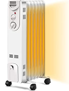 COSTWAY Oil Filled Radiator Heater, 1500W Portable Oil Heaters with 3 Heat Settings, Adjustable Thermostat, Overheat & Tip-Over Protection, Electric Space Heater for Living Room Bedroom Indoor Use