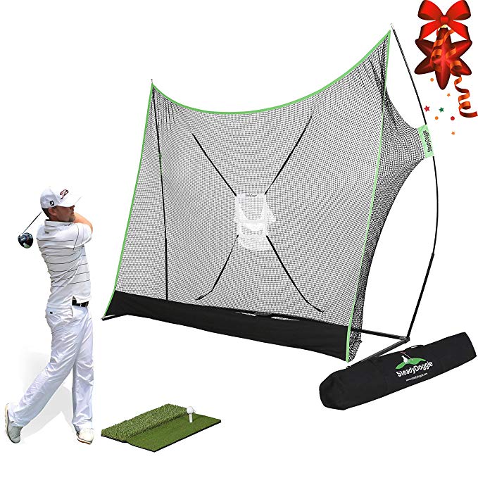 Golf Net Bundle 4pc | Professional Patent Pending Design Golf Practice Net | Dual-Turf Golf Mat, Chipping Target and Carry Bag | The Right Choice of Golf Nets for Backyard Driving & Golf Hitting Nets