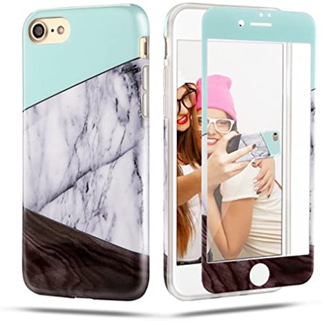 iPhone 8 case iPhone 7 Case, Retro Shaw Marble Wood Design Protective Kit with iPhone 8/7 Tempered Glass Screen Protector,Ultra Slim Shockproof Cover Bundle for iPhone 8/7