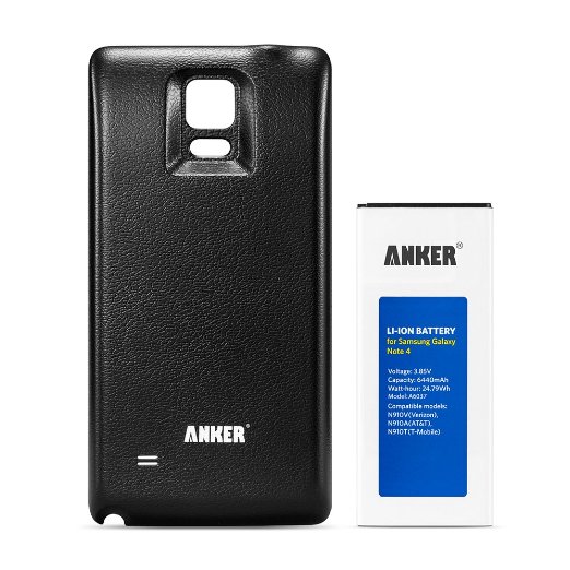 [NFC/Google Wallet Capable] Anker 6440mAh Extended Battery for Samsung Galaxy Note 4, N910, N910U 4G LTE, N910V(Verizon), N910T(T-Mobile), N910A(AT&T), N910P(Sprint), with Black Back Cover [18-Month Warranty]