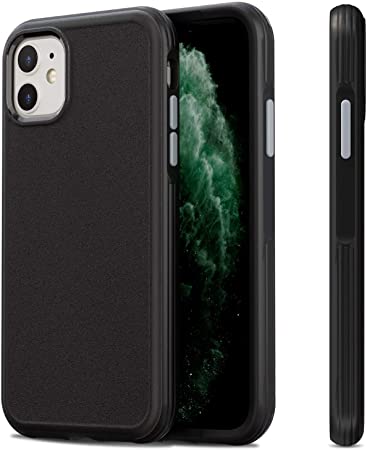 LSoug iPhone 11 Case, [Military Grade Shockproof] [10ft. Drop Tested] [Soft TPU Bumper Frame] Anti-Scratch, Fingerprint Resistant, Protective Phone Case for iPhone 11, 6.1 Inch (Black/Black)