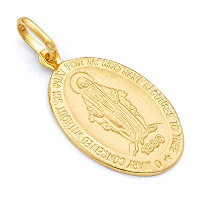 14k Yellow Gold Religious Our Lady of Guadalupe Miraculous Mary Medal Charm Pendant - 3 Different Size Available