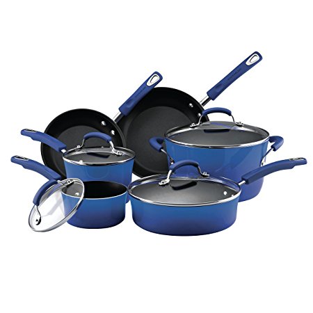 Rachael Ray Porcelain Enamel II Nonstick 10-Piece Cookware Set, Blue Gradient