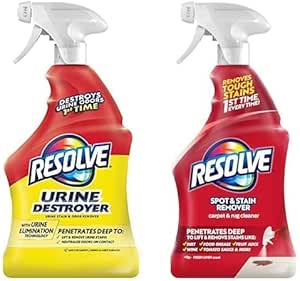 Bundle of Resolve Urine Destroyer Spray Stain & Odor Remover, No Flavor, 32 Fl Oz   Resolve Carpet and Rug Cleaner Spray, Spot & Stain Remover, Carpet Cleaner Spray, Carpet Cleaner, 22 Ounce