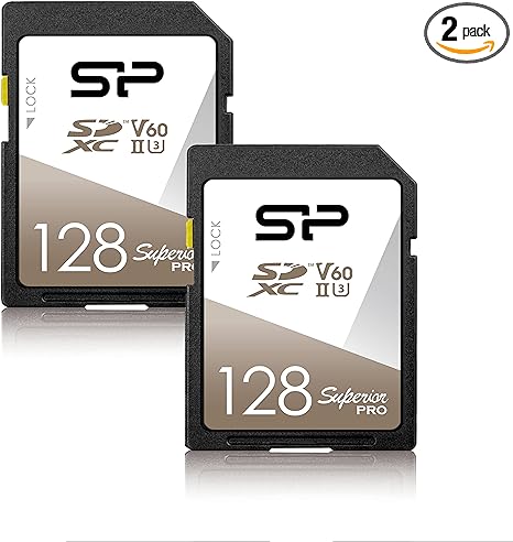 Silicon Power 2-Pack 128GB V60 R/W Up to 280/170 MB/s Superior Pro UHS-II SDXC Memory Card