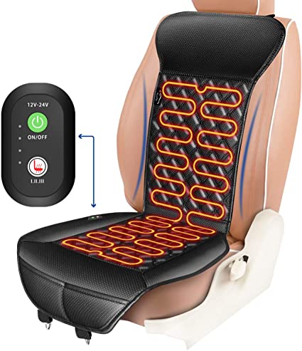 ELUTO Heated Car Seat 12V/24V Car Heated Seat Covers Cushion Pad Car Seat Warmer with Intelligent Temperature Controller 3 Levels Heating for Cars Truck Office Home