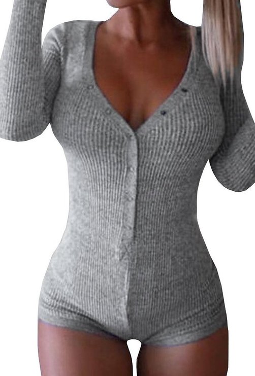 VIISHOW Fashion Lady's Long Sleeve V Neck Knitted Romper Jumpsuit Overalls