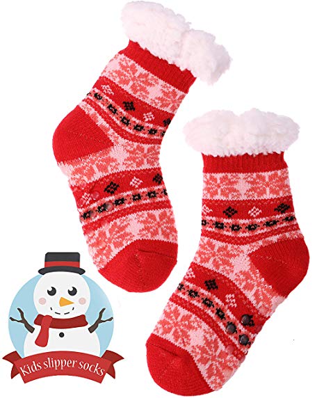 Boys Girls Slipper Socks Fuzzy Soft Warm Thick Heavy Fleece lined Christmas Stockings For Child Kid Toddler Winter Socks
