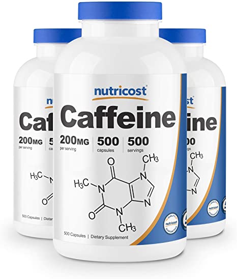 Nutricost Caffeine Pills (3 Bottles) - 200mg Capsules - 500 Count Each