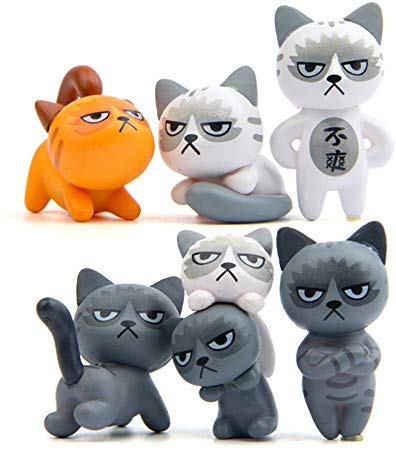LW 6 pcs Cute Cat Animal Characters Toys Mini Figure Collection Playset, Cake Topper, Plant, Automobile Decoration