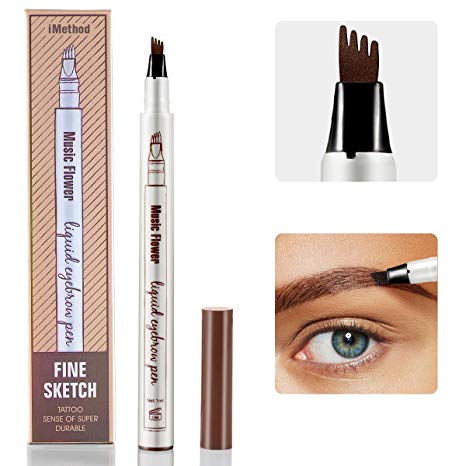 Eyebrow Tattoo Pen - iMethod Microblading Eyebrow Pencil with a Micro-Fork Tip Applicator Creates Natural Looking Brows Effortlessly and Stays on All Day (Brown)