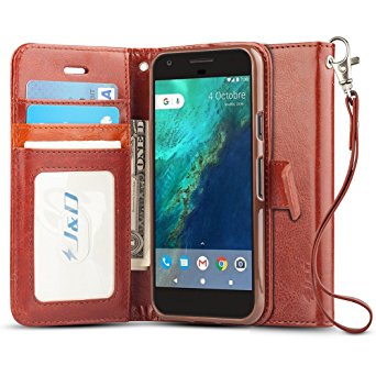 Google Pixel Case, J&D [Wallet Stand] [Slim Fit] Heavy Duty Protective Shock Resistant Flip Cover Wallet Case for Google Pixel - Brown