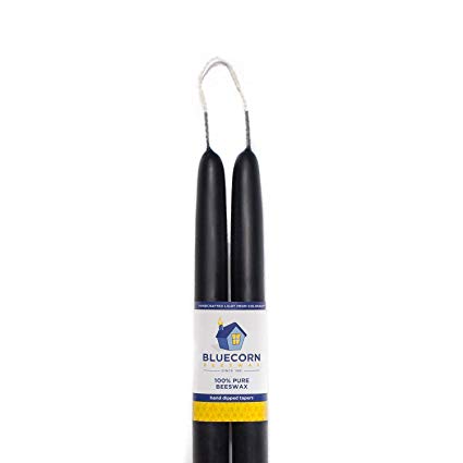 Bluecorn Beeswax 100% Pure Beeswax Tapers, Pair (2 Tapers) (12", Black)