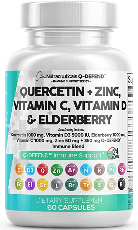 Quercetin 1000mg Zinc 50mg Elderberry Vitamin C 1000mg VIT D3 5000 IU for Lung Immune Defense Support Supplement w/ Bromelain, Artemisinin, Sea Moss, Probiotics, Garlic Immunity Allergy Relief Adults