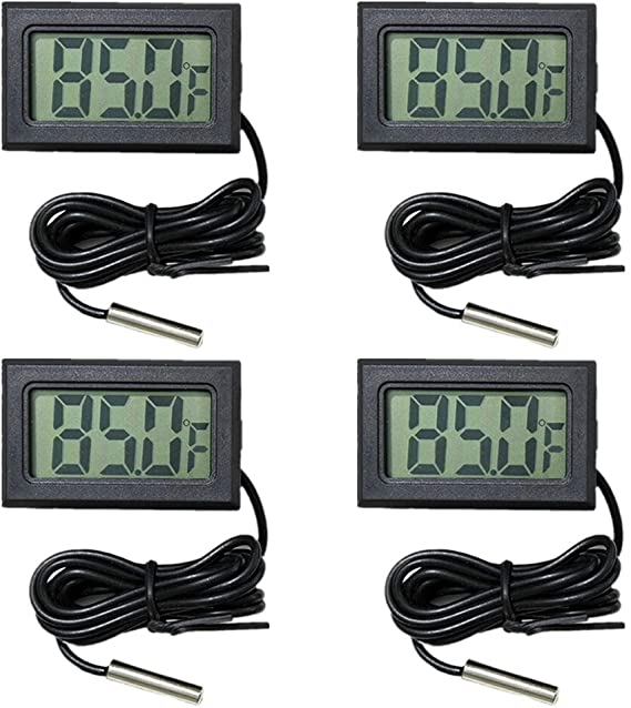 VOKARO 4-Pack Fahrenheit(℉) Digital Thermometer Wired for Indoor, Outdoor, Greenhouse, Garden (Black)
