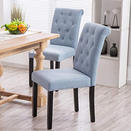 YEEFY Fabric Habit Solid Wood Tufted Parsons Dining Chair (Set of 4) (Light Blue)
